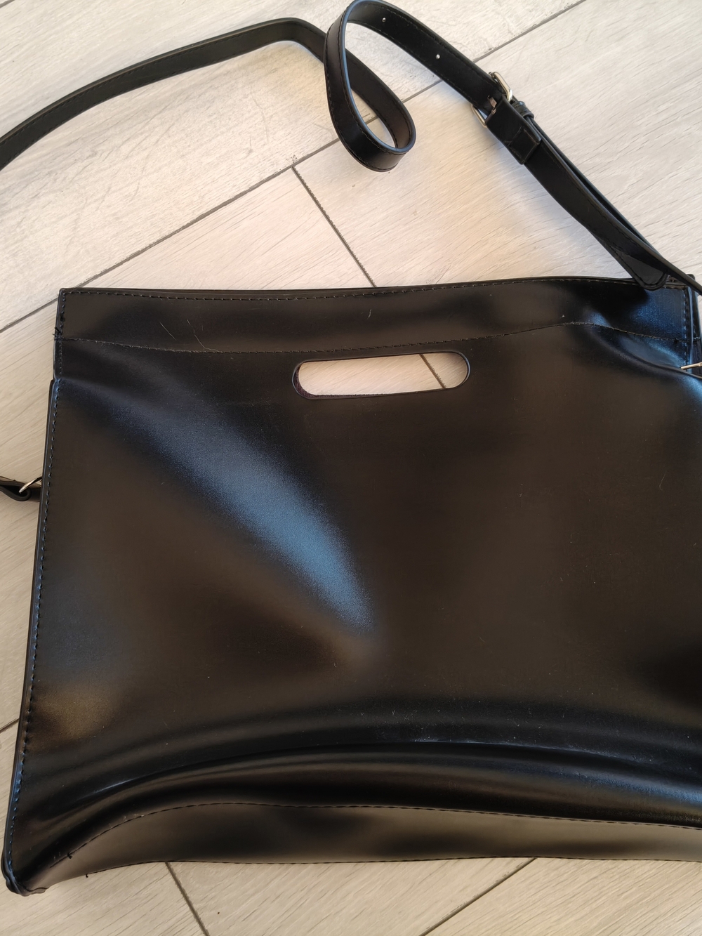 Black Leatherette Convertible Crossbody Tote - Minimal Chic